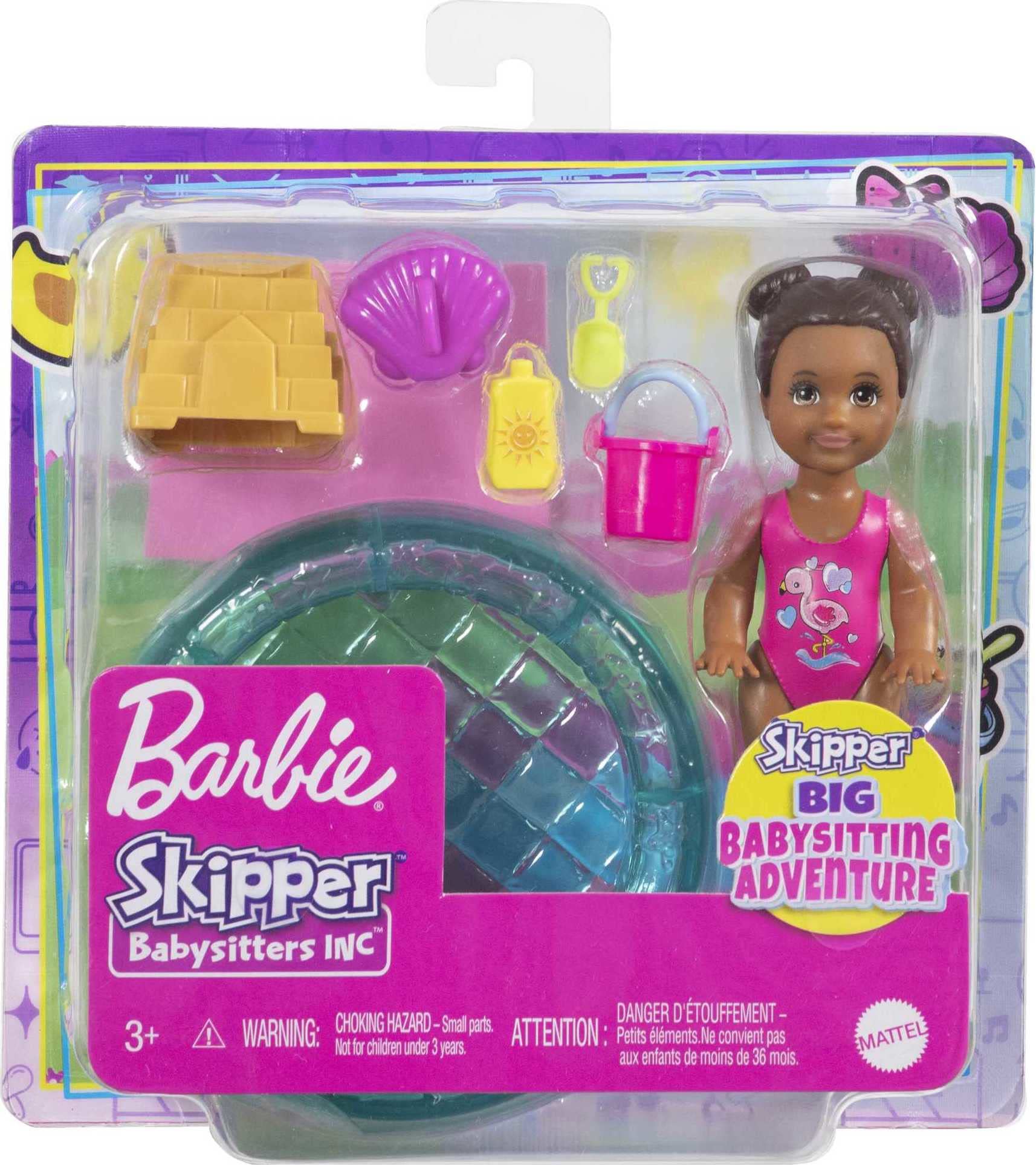 Barbie Skipper Babysitters Inc Small Doll & Accessories Playset with Brunette Doll, Swimming Pool & Water-Themed Pieces