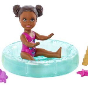 Barbie Skipper Babysitters Inc Small Doll & Accessories Playset with Brunette Doll, Swimming Pool & Water-Themed Pieces