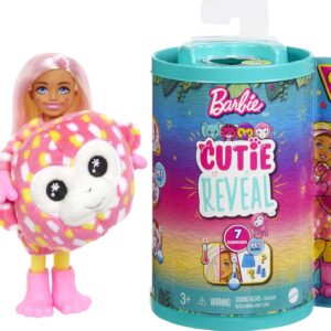 Barbie Cutie Reveal Chelsea Small Doll, Jungle Series Monkey Plush Costume, 7 Surprises Including Mini Pet & Color Change