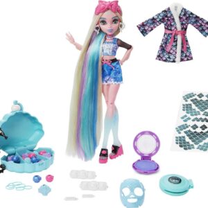 Monster High Doll, Lagoona Blue Spa Day with Wear & Share Accessories Including Hair Clips, Hair Chalk & Tattoos