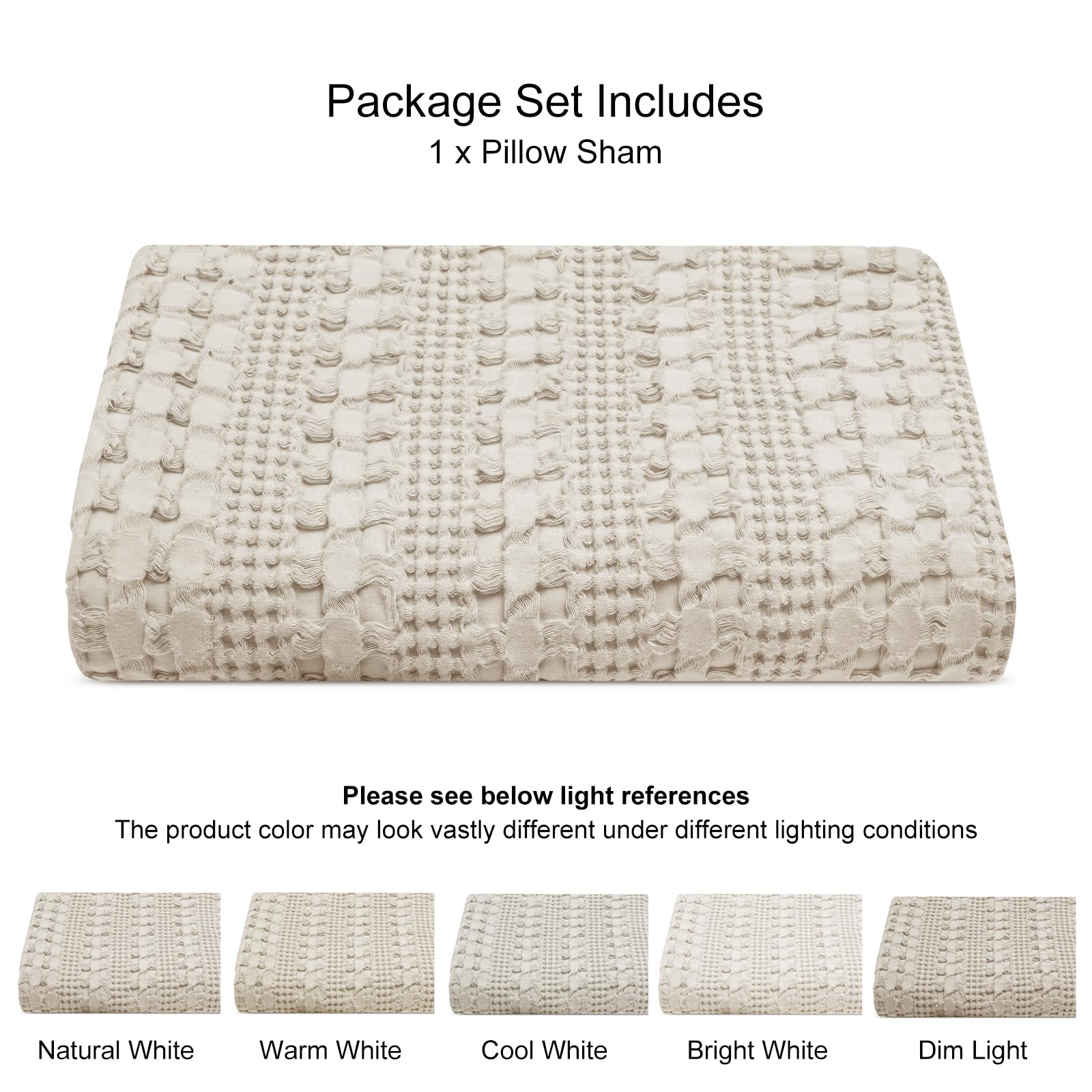 PHF 100% Cotton Waffle Body Pillowcase with Zipper, 1 Pack 20" X 54" Soft Breathable Skin-friendly Pillow Sham, Aesthetic Decorative Waffle Weave Body Pillow Cover, No Filling, Oatmeal