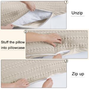 PHF 100% Cotton Waffle Body Pillowcase with Zipper, 1 Pack 20" X 54" Soft Breathable Skin-friendly Pillow Sham, Aesthetic Decorative Waffle Weave Body Pillow Cover, No Filling, Oatmeal