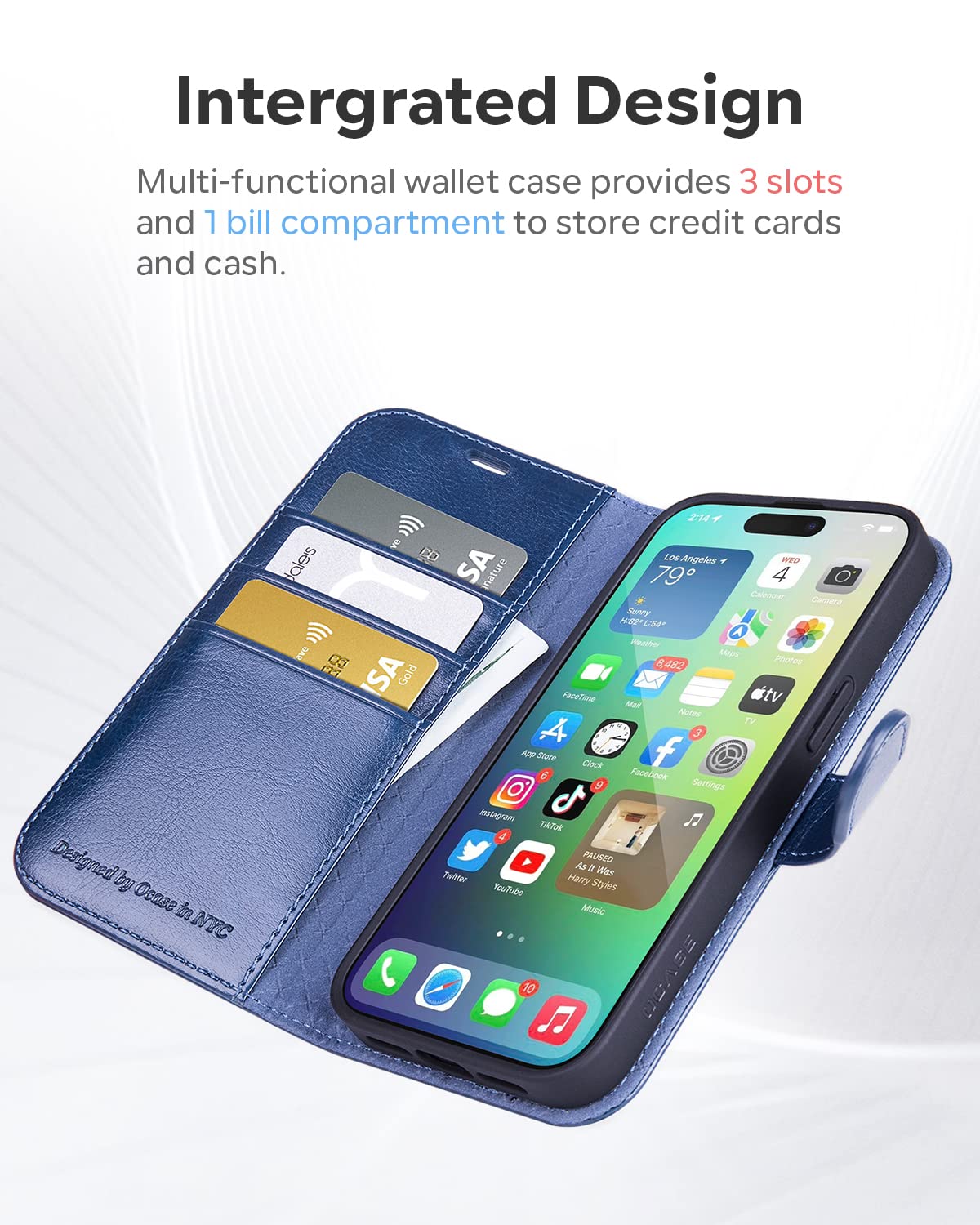 OCASE Compatible with iPhone 14 Pro Max Wallet Case, PU Leather Flip Folio Case with Card Holders RFID Blocking Stand [Shockproof TPU Inner Shell] Phone Cover 6.7 Inch 2022（Blue）