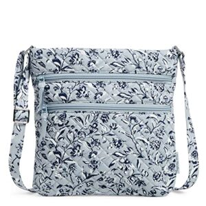 vera bradley women's cotton triple zip hipster crossbody purse, perennials gray - recycled cotton, one size