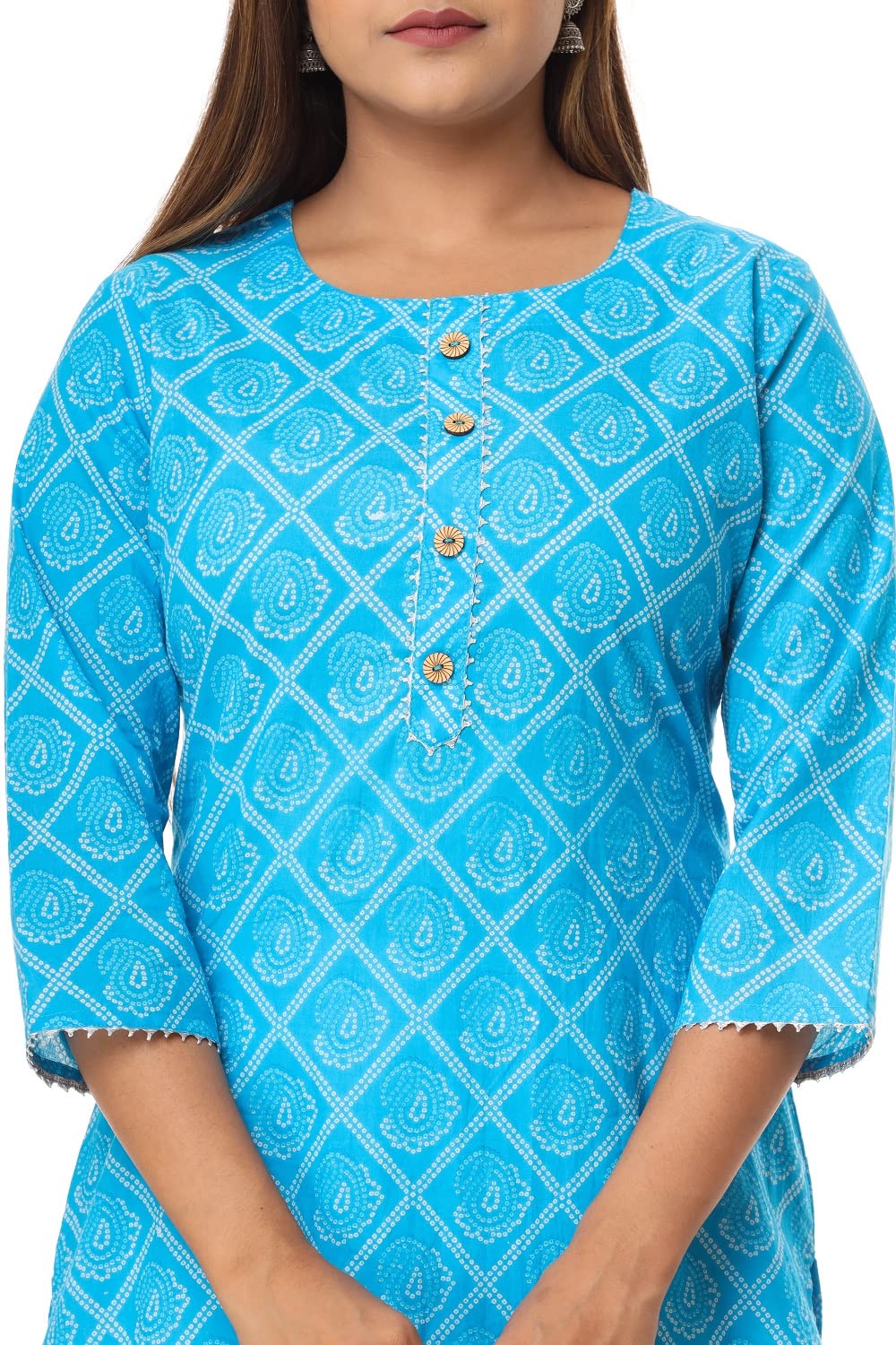 Vihaan Impex Leheriya Printed Casual Blue Tunic Top for Women Kurta Kurti for Women