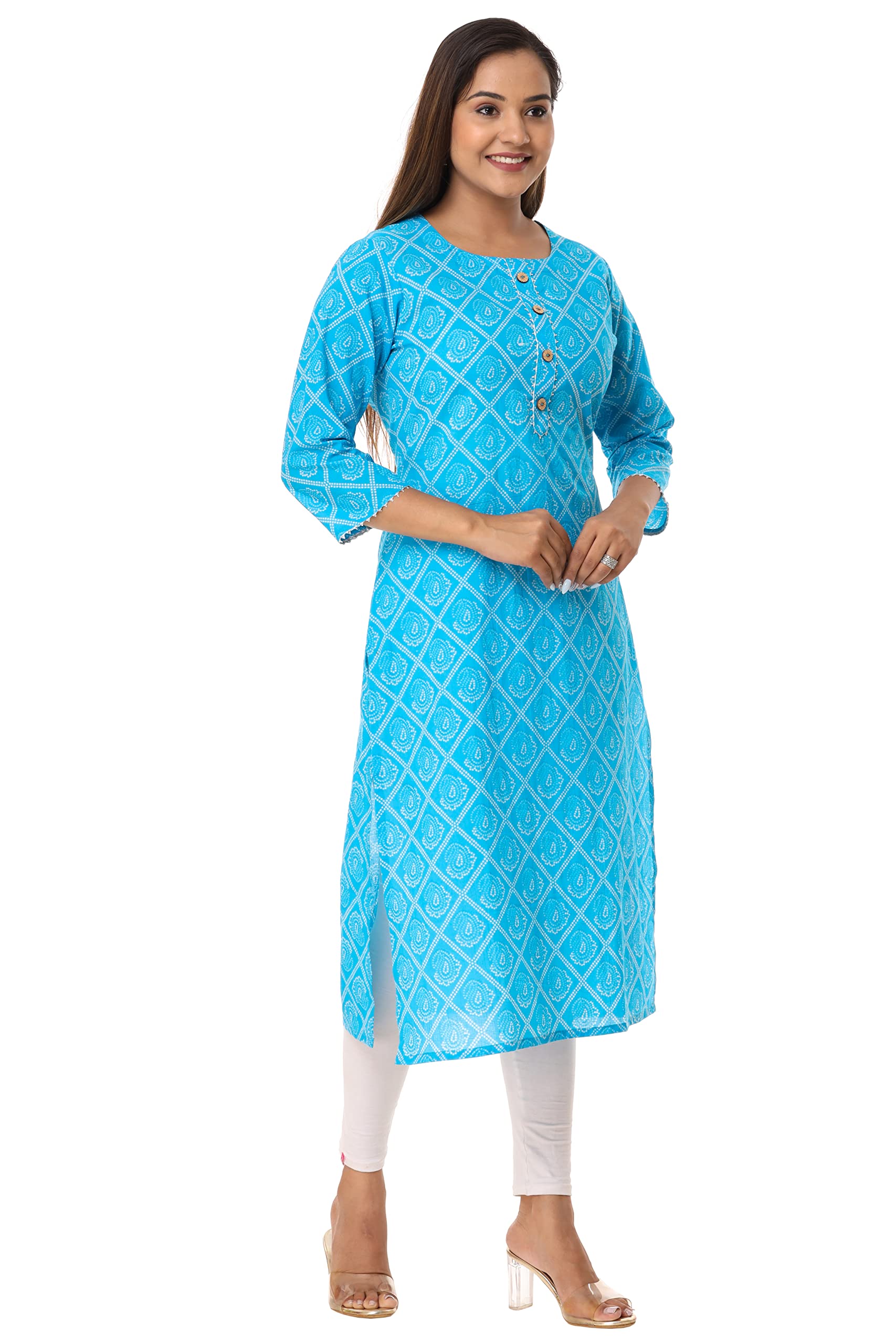 Vihaan Impex Leheriya Printed Casual Blue Tunic Top for Women Kurta Kurti for Women