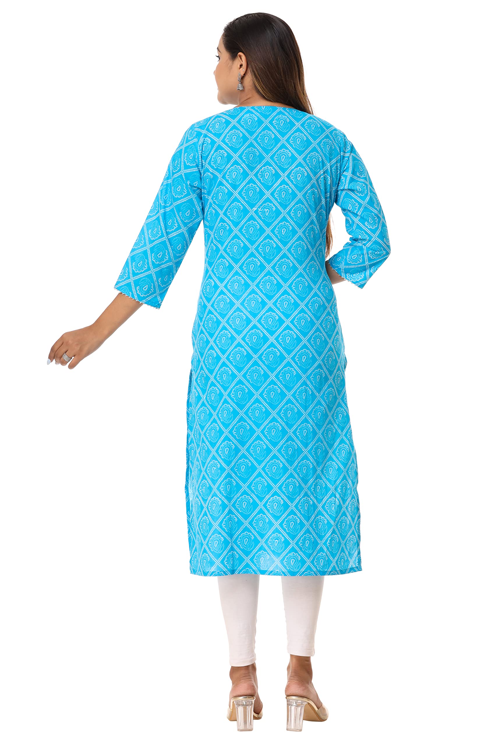 Vihaan Impex Leheriya Printed Casual Blue Tunic Top for Women Kurta Kurti for Women