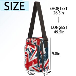 British Flag Crossbody Bag for Women Men, Vintage London Messenger Bag Lightweight Sling Purse Portable Daypack Waterproof Shoulder Bag for Sport Travel Work Business Leisure Festivals