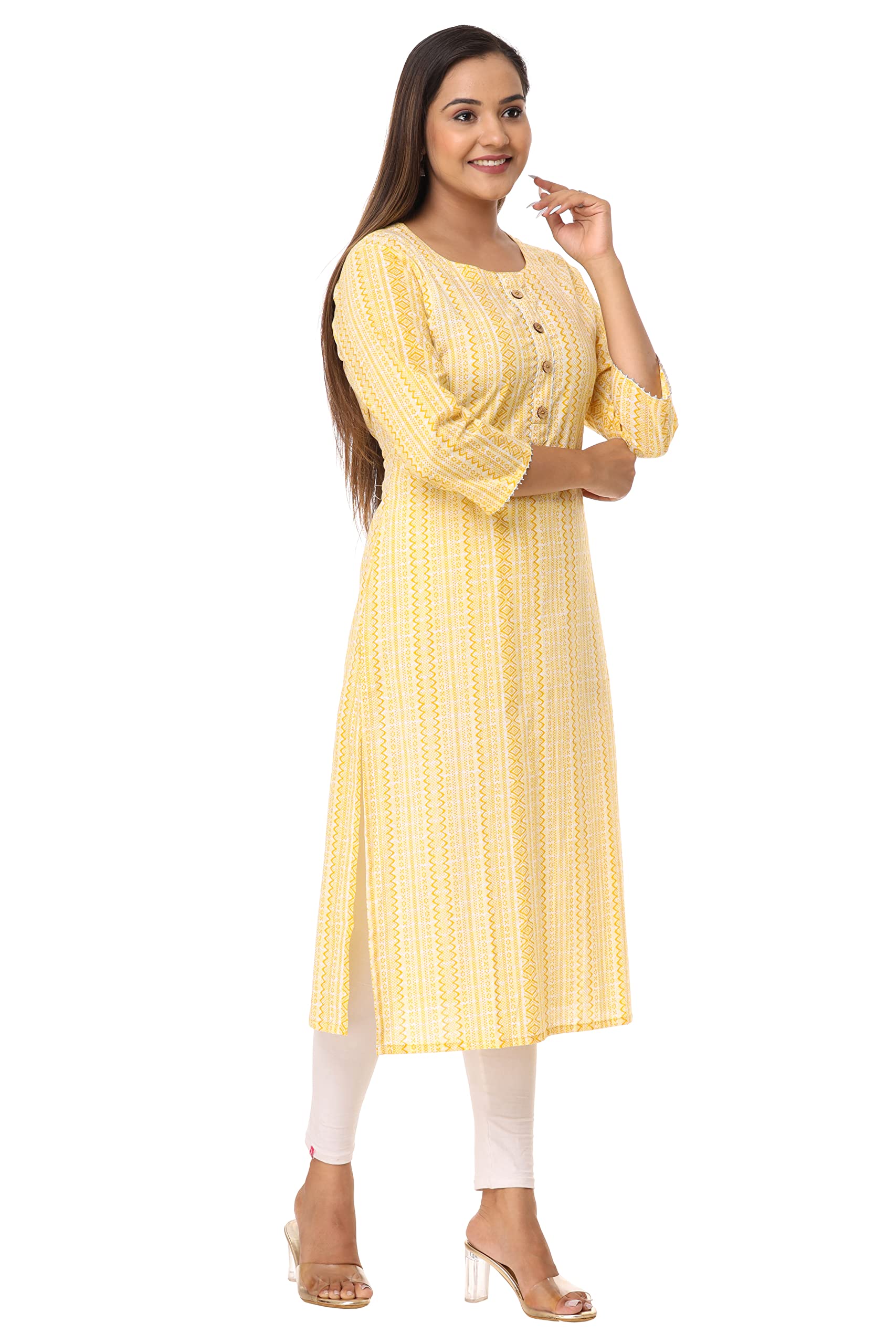 Vihaan Impex Leheriya Printed Casual Kurta Women Kurti yellow Tunic Top for Women