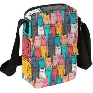 Colorful Cute Cats Crossbody Bag for Women Men, Animal Cat Pattern Messenger Bag Lightweight Sling Purse Portable Daypack Waterproof Shoulder Bag for Sport Travel Work Business Leisure Festivals