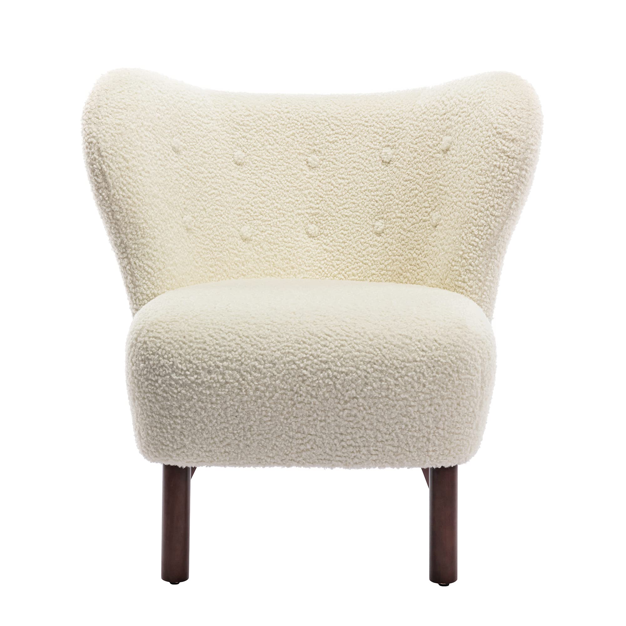 ViolaDresses Modern Accent Chair Lambskin Sherpa Wingback Tufted Side Chair with Solid Wood Legs for Living Room Bedroom，Cream