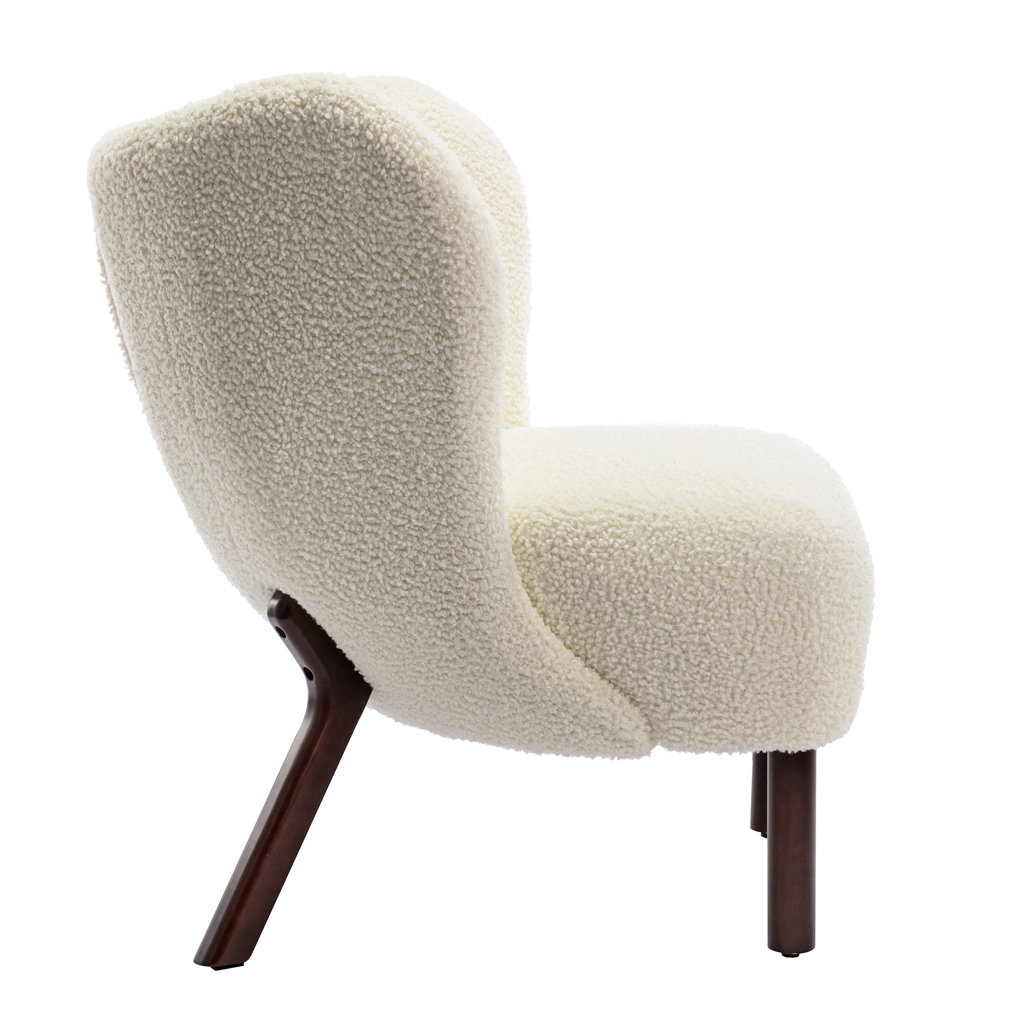 ViolaDresses Modern Accent Chair Lambskin Sherpa Wingback Tufted Side Chair with Solid Wood Legs for Living Room Bedroom，Cream