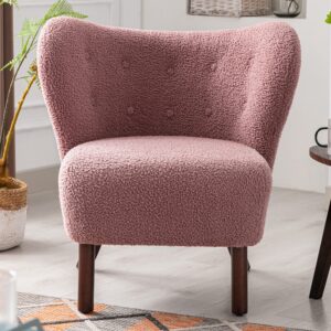 ViolaDresses Modern Accent Chair Lambskin Sherpa Wingback Tufted Side Chair with Solid Wood Legs for Living Room Bedroom，Blush