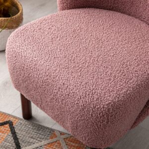 ViolaDresses Modern Accent Chair Lambskin Sherpa Wingback Tufted Side Chair with Solid Wood Legs for Living Room Bedroom，Blush