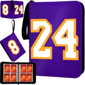 basketball card binder 4 pocket, 8#24 sports trading card holder with 50 removable sleeves fits 400 cards, basketball card collection album storage case book protectors for kids gift (purple)