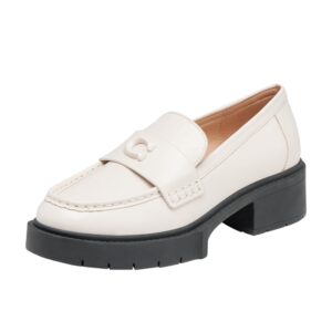 coach women's flats leah loafer, color chalk, size 6