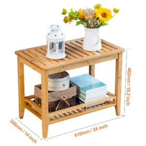 Zoopolyn Bamboo Shower Bench Seat with Storage Shelf Shower Stool Chair for Shaving Legs in Bathroom & Inside Shower Natural