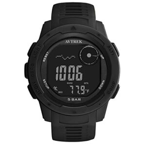 avtrek tactical digital watch-no app pedometer watch-altimeter barometer compass watch-led backlight-50m waterproof-outdoor sports watch for men&women-walking/running/hiking(black)