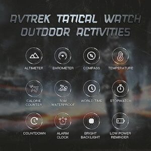 AVTREK Tactical Digital Watch-No App Pedometer Watch-Altimeter Barometer Compass Watch-LED Backlight-50M Waterproof-Outdoor Sports Watch for Men&Women-Walking/Running/Hiking(Black)