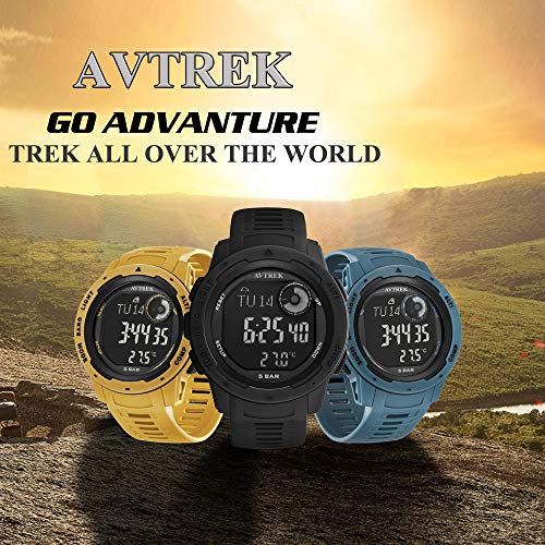 AVTREK Tactical Digital Watch-No App Pedometer Watch-Altimeter Barometer Compass Watch-LED Backlight-50M Waterproof-Outdoor Sports Watch for Men&Women-Walking/Running/Hiking(Black)