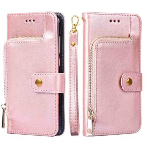 youkabei mojiery phone cover zipper wallet folio case for samsung galaxy a40, premium pu leather slim fit cover for galaxy a40, 1 photo frame slot, 3 card slots, dirt-proof, golden