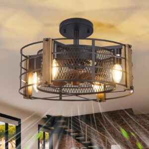 wood ceiling fans with lights, farmhouse caged ceiling fan with lighting,indoor vintage ceiling fan with light for bedroom,living room,kitchen