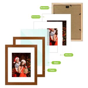 Golden State Art, 11x14 Brown Photo Frame-Display Photos 8x10 with Mat or 11x14 without Mat - Solid Wood, Real Glass (Wall Display) 2 Pack