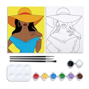 vochic canvas painting kit pre drawn canvas for paint adult party kits paint and sip party supplies 8x10 canvas to paint afro queen 8 acrylic colors,3 brush,1 pallet girl paint art set