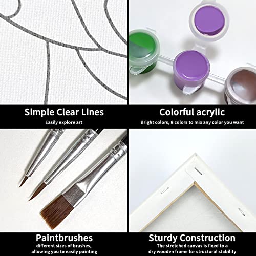 VOCHIC Canvas Painting Kit Pre Drawn Canvas for Paint Adult Party Kits Paint and Sip Party Supplies 8x10 Canvas to Paint Afro Queen 8 Acrylic Colors,3 Brush,1 Pallet Girl Paint Art Set