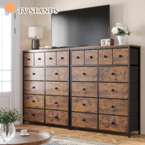 EnHomee Dresser,12 Drawer Dresser for Bedroom Fabric Dressers & Chests of Drawers for Bedroom, Living Room,Wood Top Metal Frame, Rustic Brown