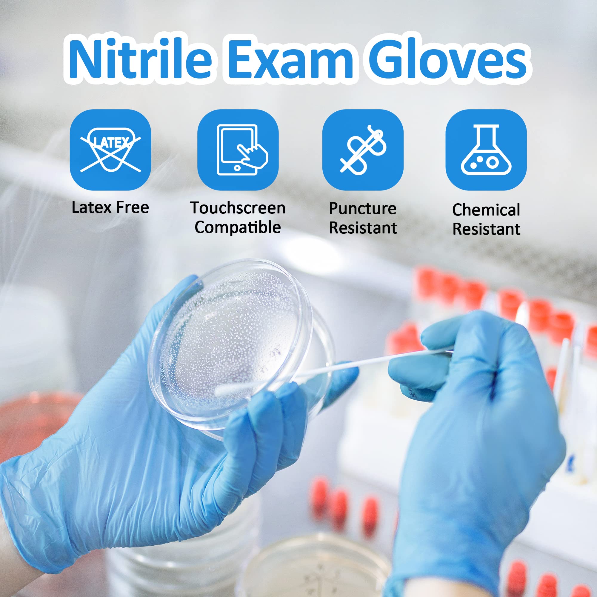 SwiftGrip Disposable Nitrile Exam Gloves, 3-mil, Blue, Nitrile Gloves Disposable Latex Free, Medical Gloves, Cleaning Gloves, Food-Safe Rubber Gloves, Powder Free, Non-Sterile, 100-ct Box (Large)