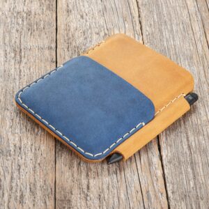 Leather case for Microsoft Surface Duo 2 / Duo. with Pen holder and card pocket (blue - brown, for Surface Duo 2 with Pen CASE)