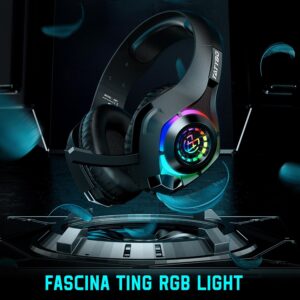 Tatybo Gaming Headset for PS4 PS5 Switch Xbox One PC with RGB Light, Noise Canceling Mic, Surround Sound Gaming Headphones