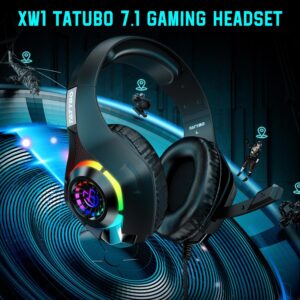 Tatybo Gaming Headset for PS4 PS5 Switch Xbox One PC with RGB Light, Noise Canceling Mic, Surround Sound Gaming Headphones