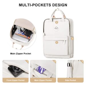 Womens Small School Backpacks For Travel,Cute Waterproof Bookbag For Teens Girls,Lightweight 14 inch Laptop College Back Packs Men,Aesthetic High School Bag(White)