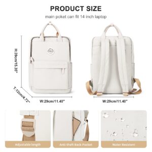 Womens Small School Backpacks For Travel,Cute Waterproof Bookbag For Teens Girls,Lightweight 14 inch Laptop College Back Packs Men,Aesthetic High School Bag(White)