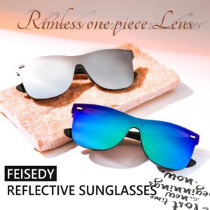 FEISEDY Trendy Rimless Mirrored One Piece Lens Sunglasses Reflective Sun Glasses B4114