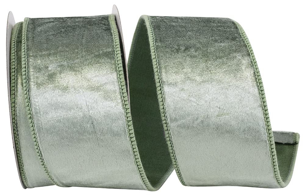 Reliant Ribbon 92898W-137-40F Designer Plush Velvet Elite Wired Edge, Celadon, 2-1/2 Inch, 10 Yards