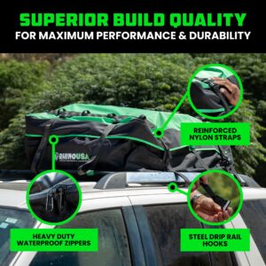 Rhino USA Rooftop Cargo Carrier for Car Storage (17.7 Cubic Feet) Heavy Duty Waterproof Roof Top Bag with Industrial Grade Zippers - Used for All Vehicle with/Without Rack Carriers - Lock Included