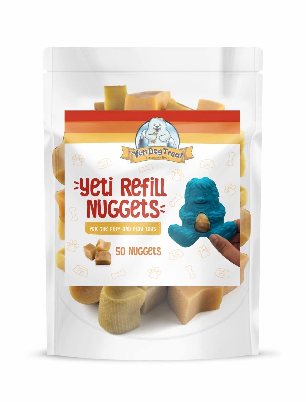 Yeti Refill Nuggets for Puff and Play Dog Toys - Natural Himalayan Yak Cheese Treats, Promotes Dental Health, Suitable for All Dogs, Ideal for Interactive Chew Toys and Dispensers, 50 Pieces, 24 Oz