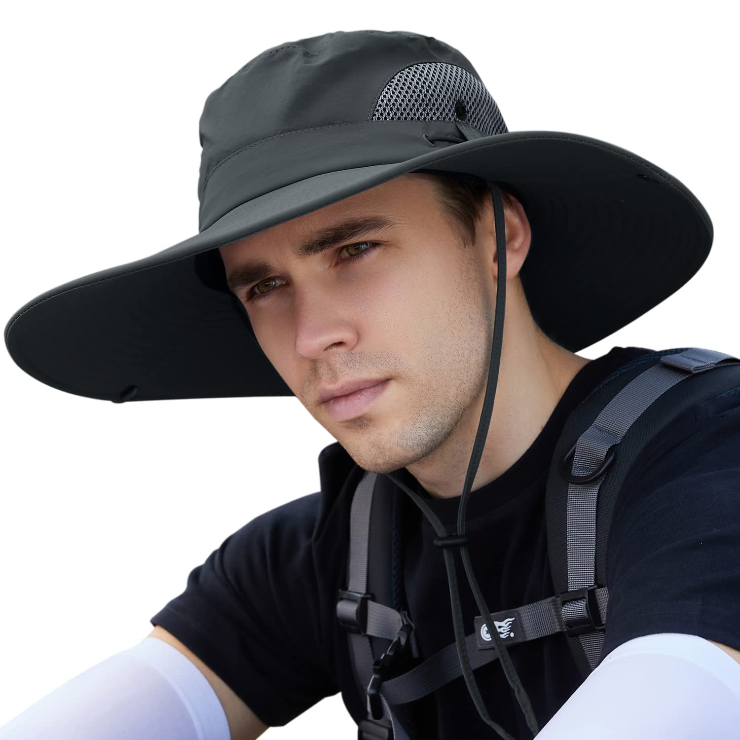 【XXL Oversize &Wide Brim】 Sun Hats for Men【UPF 50+ & Waterproof】 Fishing-Hat Boonie Bucket for Hiking Safari Beach Garden (Dark Gray, XXL)