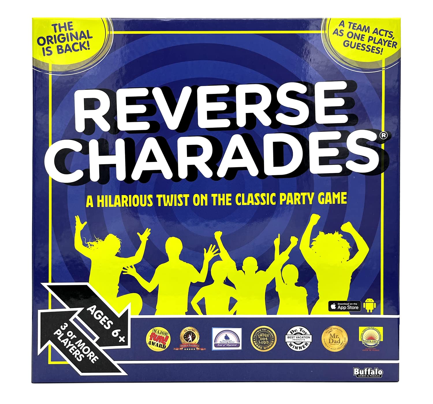 Buffalo Games - Reverse Charades - A Hilarious Twist On The Classic Party & Family Game - Great Party Game - Prompts for All Difficulty Levels - Ages 6 and Up