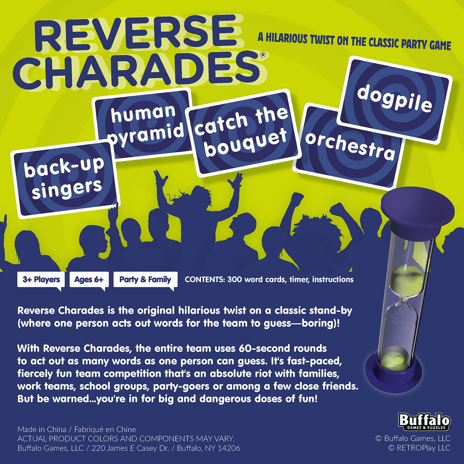 Buffalo Games - Reverse Charades - A Hilarious Twist On The Classic Party & Family Game - Great Party Game - Prompts for All Difficulty Levels - Ages 6 and Up