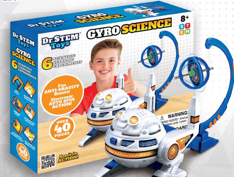 Dr. STEM Toys Gyro Science Kit | Unique Gyroscope Set Amazes Kids with 6 Awesome Science Stunts | Designed in USA for Boys & Girls 8 & Up | Boxed for Easy Gifting