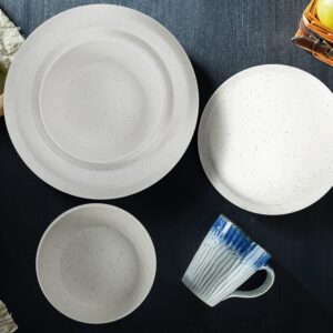 Melamine Dinnerware Set - 12 pcs Melamine Plates Indoor and Outdoor use Matte White SPECKLED DESIGN Plates and Bowls Dinnerware Sets Summer Fall Camping Dish Set for 4 Dishwasher Safe