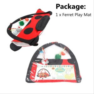 HAICHEN TEC Ferret Play Mat - Foldable Fleece Activity Center with Hang Toys Balls Mice Small Animal Interactive Mat Tent Toy for Exercise Napping (Ladybug)