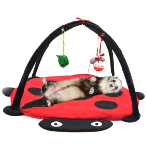 haichen tec ferret play mat - foldable fleece activity center with hang toys balls mice small animal interactive mat tent toy for exercise napping (ladybug)