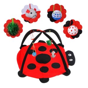 HAICHEN TEC Ferret Play Mat - Foldable Fleece Activity Center with Hang Toys Balls Mice Small Animal Interactive Mat Tent Toy for Exercise Napping (Ladybug)