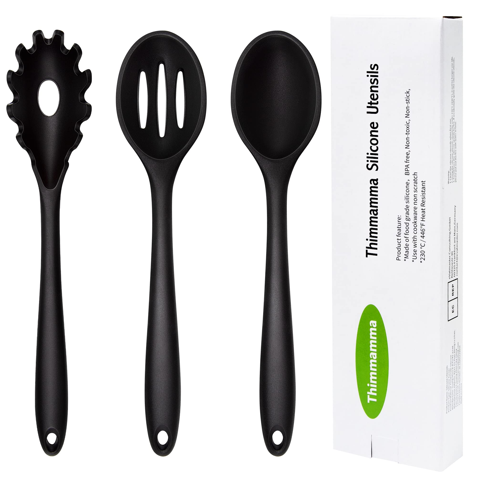 Silicone Cooking Spoon, Nonstick Kitchen Spoons for Cooking, Slotted and Solid Serving Spoon Heat Resistant, Silicone Mixing Spoons Basting Spoon Stirring Spoon for Nonstick Cookware 4 Pack