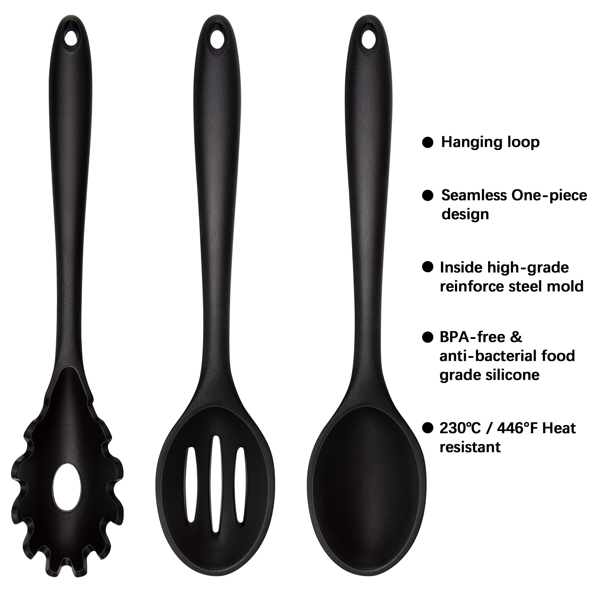 Silicone Cooking Spoon, Nonstick Kitchen Spoons for Cooking, Slotted and Solid Serving Spoon Heat Resistant, Silicone Mixing Spoons Basting Spoon Stirring Spoon for Nonstick Cookware 4 Pack